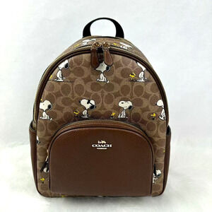Coach X Peanuts Court Backpack In Signature Canvas Snoopy Print CBM25 Tan NWT